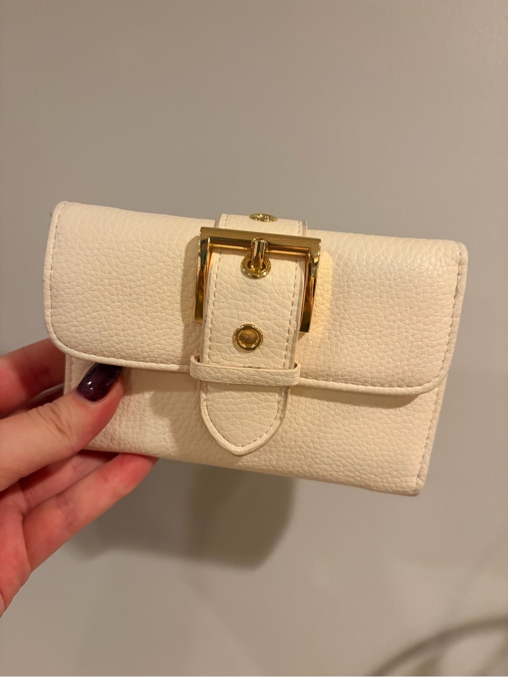 Cream Leather Buckle-Trim Women’s Wallet